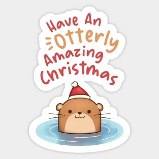 Have an Otterly Amazing Christmas Otter in Santa Hat Sticker